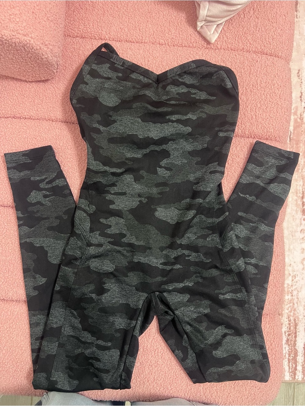 Bombshell Sportswear Strapless Black & Gray Camo Jumpsuit Small